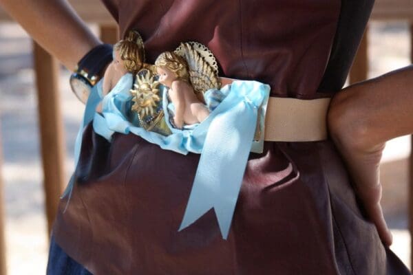 SOLD! 1494 Baroque Vivid Hand Made Cherubs Sun Blue Ribbon Wide Waist Belt - Image 9