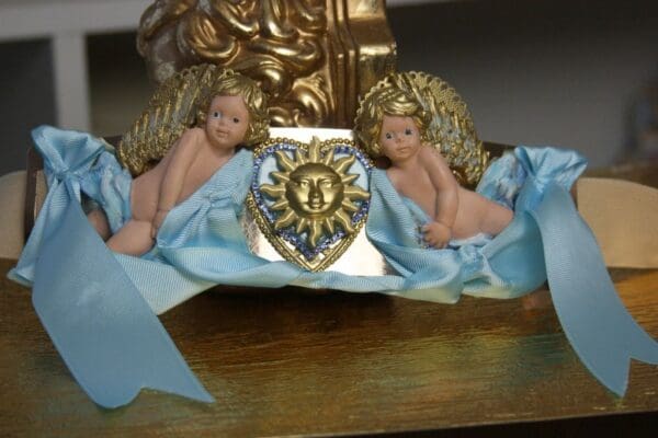 SOLD! 1494 Baroque Vivid Hand Made Cherubs Sun Blue Ribbon Wide Waist Belt - Image 4