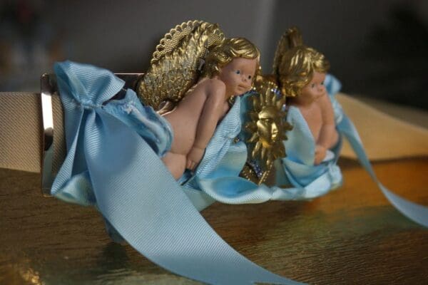SOLD! 1494 Baroque Vivid Hand Made Cherubs Sun Blue Ribbon Wide Waist Belt - Image 7
