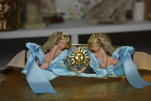 SOLD! 1494 Baroque Vivid Hand Made Cherubs Sun Blue Ribbon Wide Waist Belt - Image 5