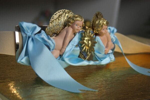 SOLD! 1494 Baroque Vivid Hand Made Cherubs Sun Blue Ribbon Wide Waist Belt - Image 6