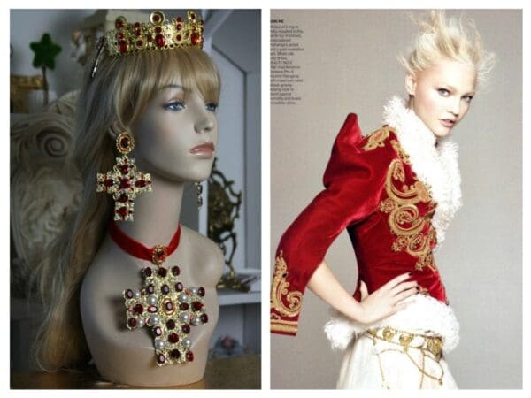 SOLD! 1495 Alta Moda Fall 2016 Baroque Huge Filigree Red Crystal Cross Studs