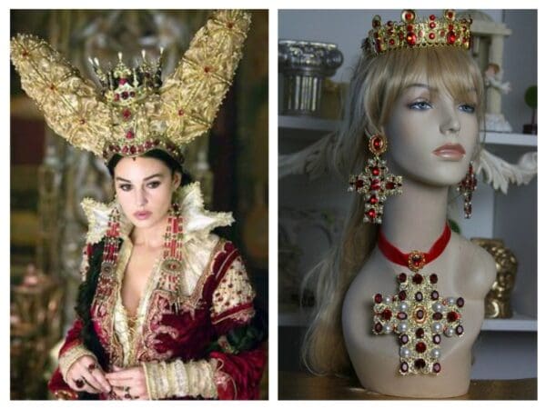 SOLD! 1496 Alta Moda Fall 2016 Baroque Huge Cross Velvet Red Crystal Choker - Image 2