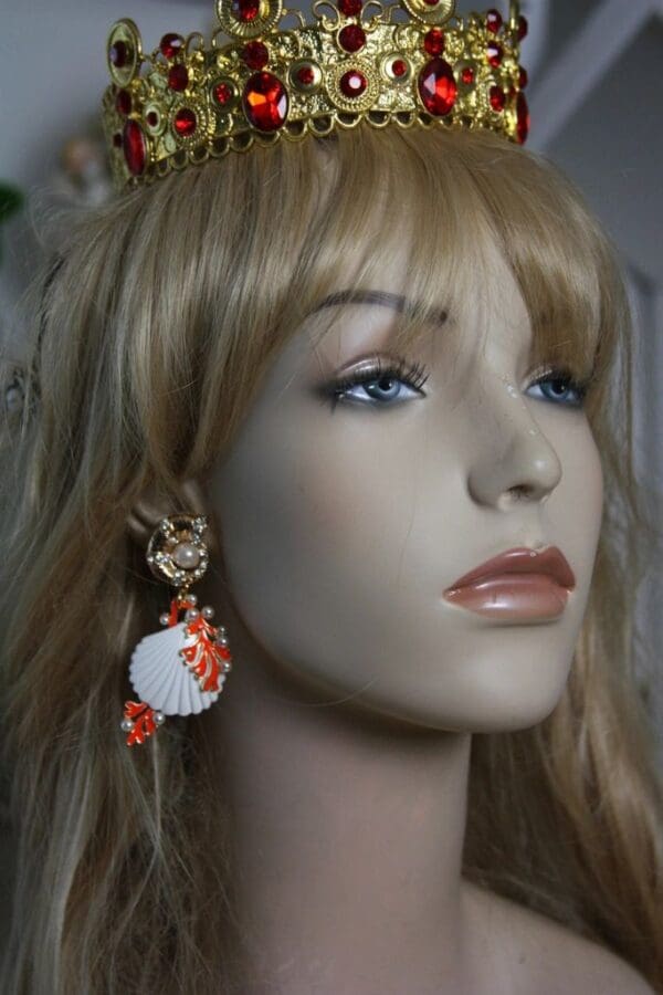 SOLD! 1513 Enamel Coral Shell Nautica Earrings - Image 6