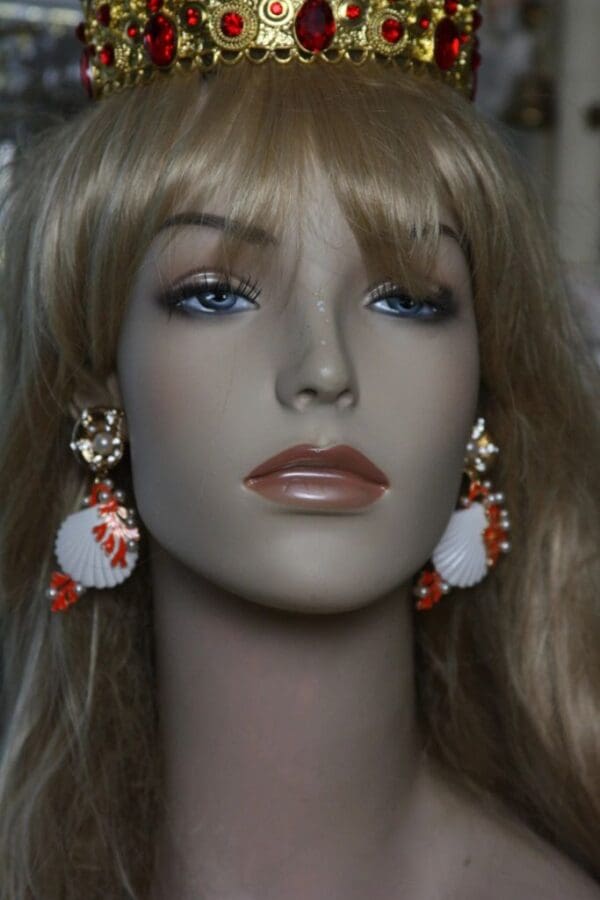 SOLD! 1513 Enamel Coral Shell Nautica Earrings - Image 4