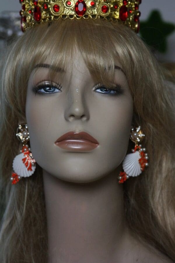 SOLD! 1513 Enamel Coral Shell Nautica Earrings - Image 5