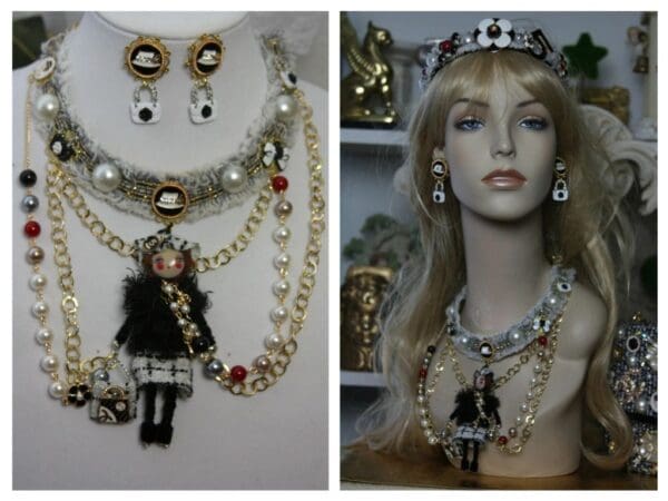 SOLD!1516 Madam Coco Doll Fancy Brooches Pearl Necklace Set