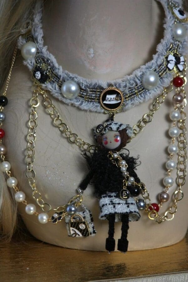 SOLD!1516 Madam Coco Doll Fancy Brooches Pearl Necklace Set - Image 2