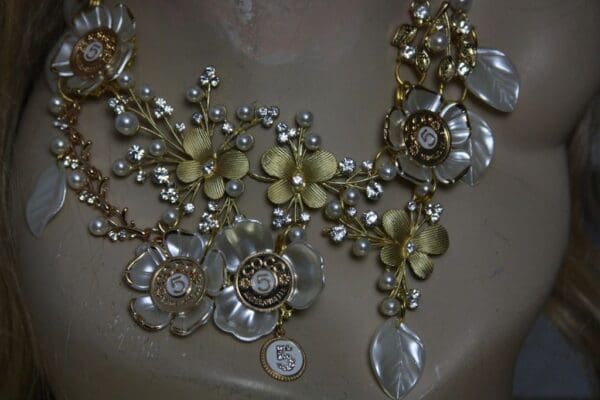 SOLD!1519 SET Coco Enamel Crystal Garden Lace Statement Necklace + Earrings - Image 3