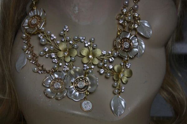 SOLD!1519 SET Coco Enamel Crystal Garden Lace Statement Necklace + Earrings - Image 4
