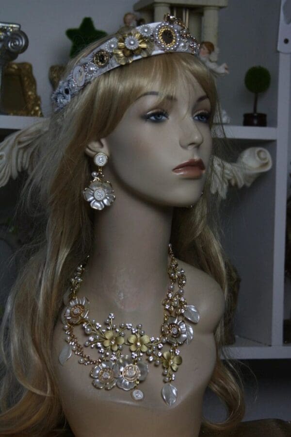 SOLD!1519 SET Coco Enamel Crystal Garden Lace Statement Necklace + Earrings - Image 6