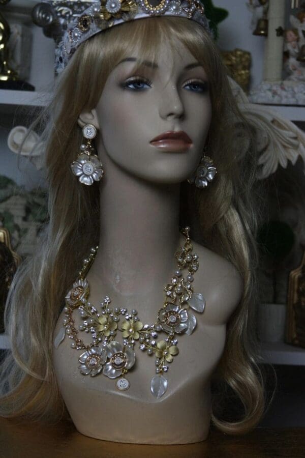 SOLD!1519 SET Coco Enamel Crystal Garden Lace Statement Necklace + Earrings - Image 7