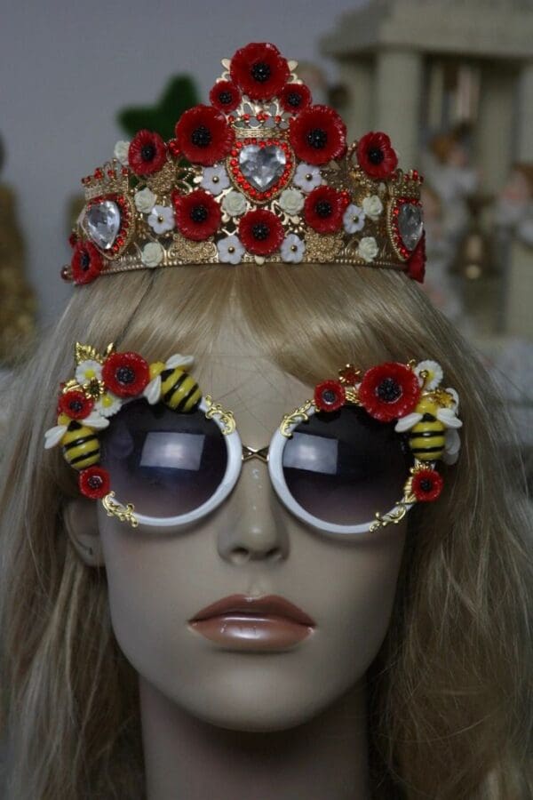 SOLD! 1521 Bee Poppy Embellished Fancy Sunglasses - Image 5
