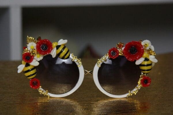 SOLD! 1521 Bee Poppy Embellished Fancy Sunglasses - Image 6