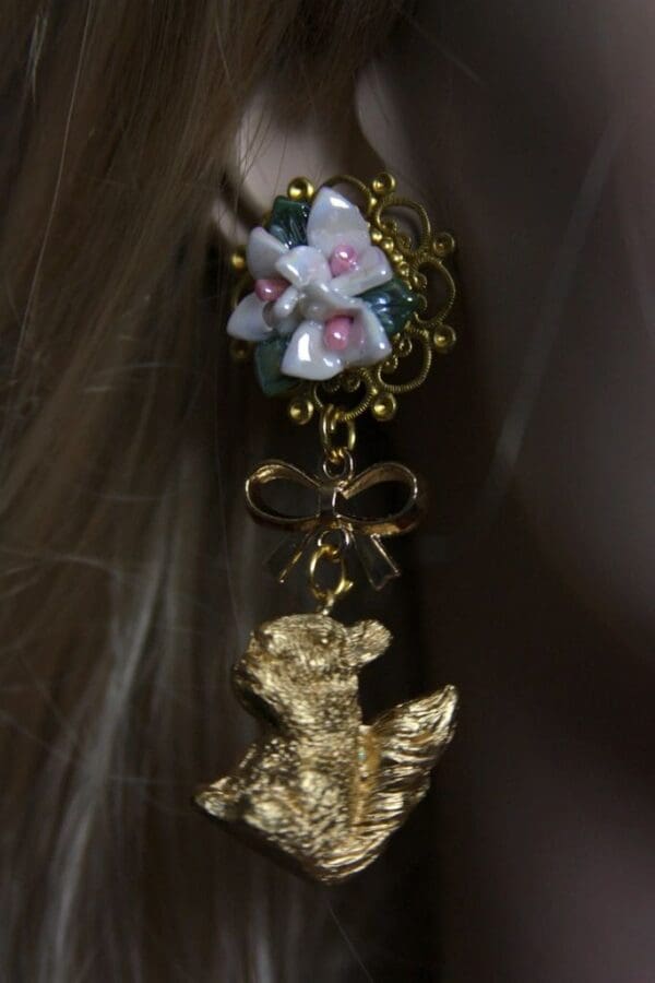 SOLD! 1541 Designer Inspired Baroque Gold Squirrel Flower Studs - Image 3