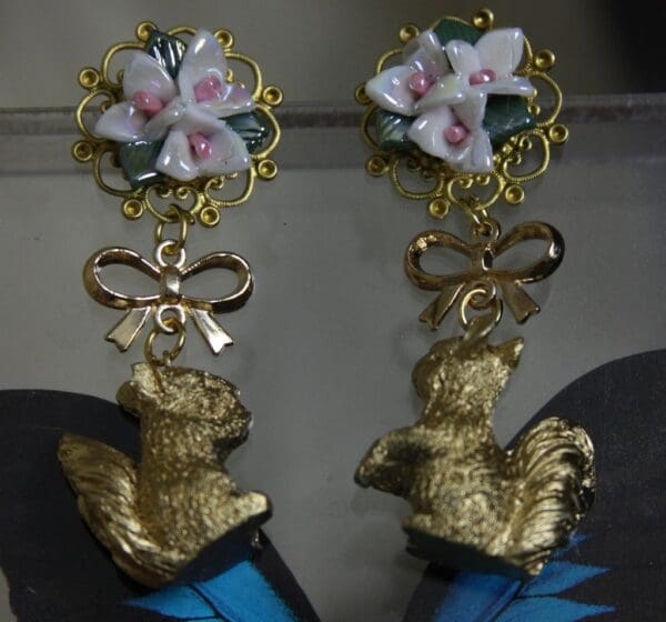 SOLD! 1541 Designer Inspired Baroque Gold Squirrel Flower Studs - Image 2