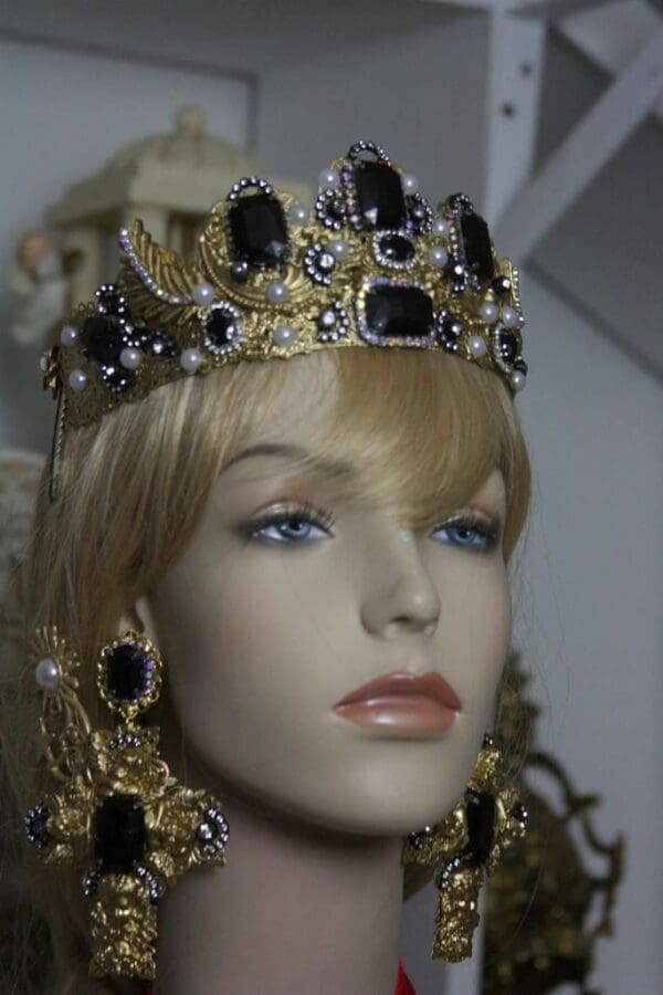 SOLD!1544 Total Baroque Rococo Black Crystal Crown Tiara - Image 2