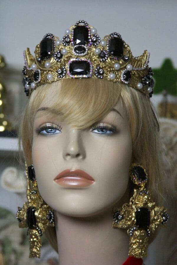 SOLD!1544 Total Baroque Rococo Black Crystal Crown Tiara - Image 3