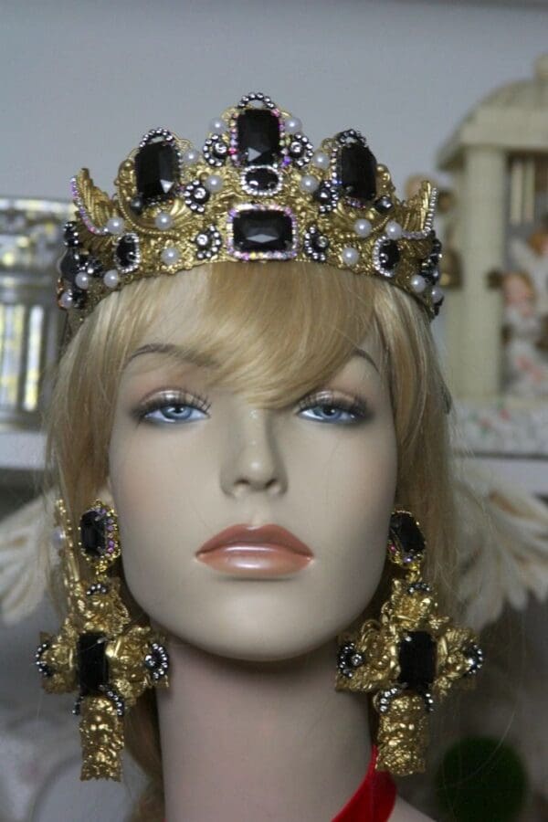 SOLD!1544 Total Baroque Rococo Black Crystal Crown Tiara - Image 8