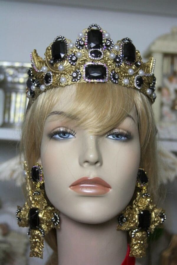 SOLD!1544 Total Baroque Rococo Black Crystal Crown Tiara - Image 4