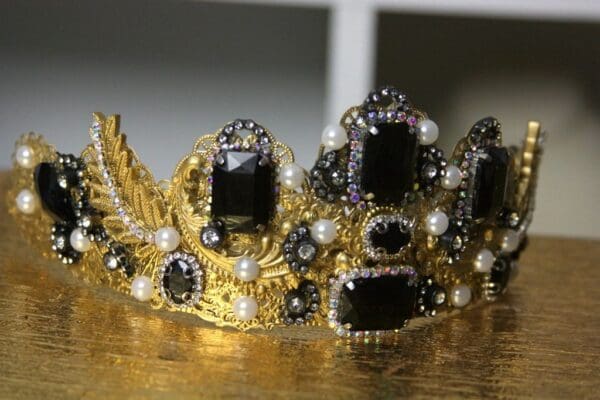 SOLD!1544 Total Baroque Rococo Black Crystal Crown Tiara - Image 6