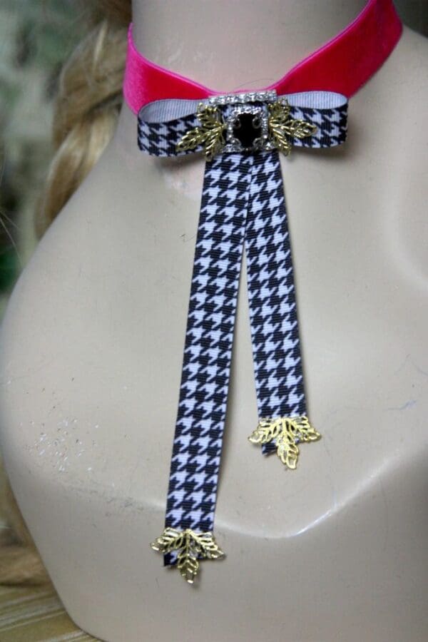 1548 Houndstooth Designer Inspired Crystal Velvet Choker - Image 8
