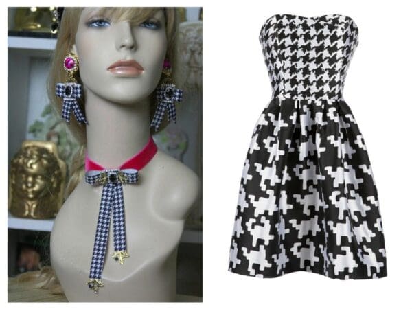 1548 Houndstooth Designer Inspired Crystal Velvet Choker