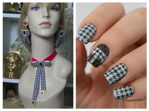 1548 Houndstooth Designer Inspired Crystal Velvet Choker - Image 2