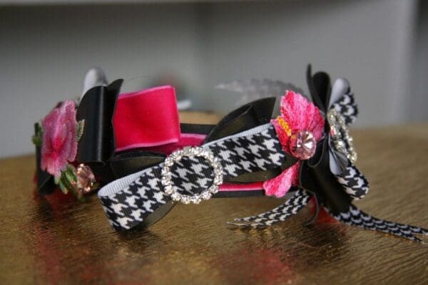 SOLD! 1570 Designer Inspired Houndstooth Fuchsia Crystal Bow Headband - Image 10