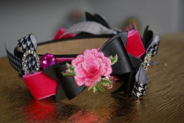 SOLD! 1570 Designer Inspired Houndstooth Fuchsia Crystal Bow Headband - Image 3