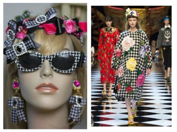 SOLD! 1570 Designer Inspired Houndstooth Fuchsia Crystal Bow Headband