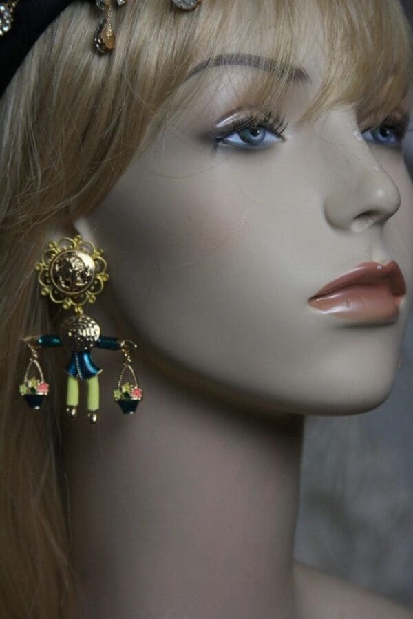 SOLD! 1584 Roman Coin Sicilian Enamel Figure Flower Studs Earrings - Image 4