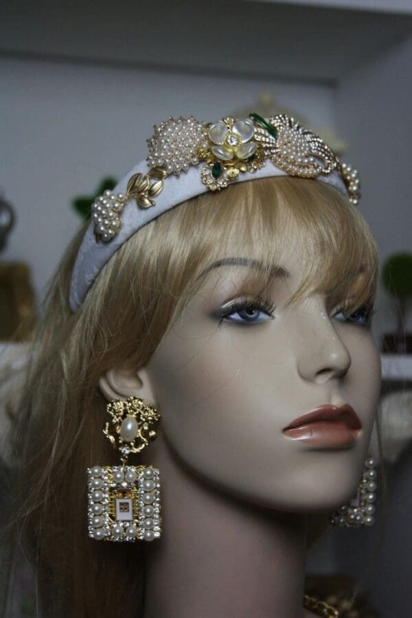 SOLD!1587 Madam Coco Perfume Bottle Lion Pearl Crystal Studs Earrings - Image 2