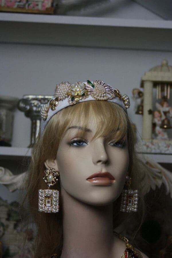 SOLD!1587 Madam Coco Perfume Bottle Lion Pearl Crystal Studs Earrings - Image 3