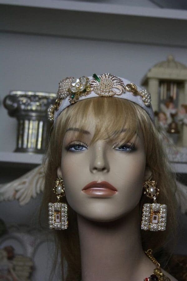 SOLD!1587 Madam Coco Perfume Bottle Lion Pearl Crystal Studs Earrings - Image 4