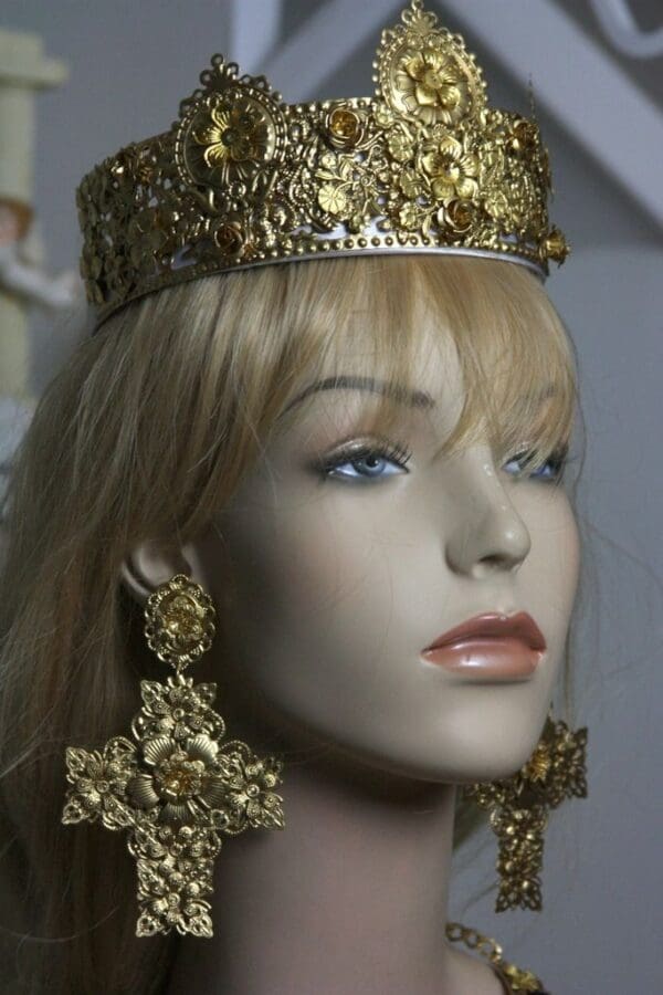 SOLD! 1588 Baroque Gold Filigree Designer Inspired Crown Headband - Image 2