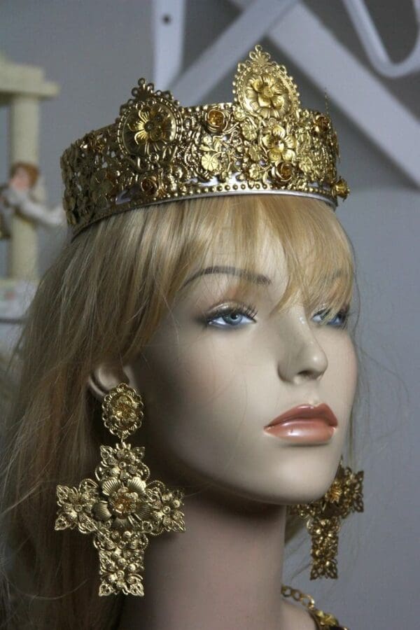 SOLD! 1588 Baroque Gold Filigree Designer Inspired Crown Headband - Image 9