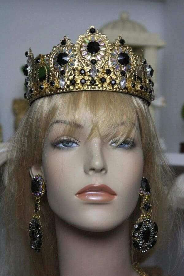 SOLD! 1589 Total Baroque Black Crystal HEadband Crown - Image 3