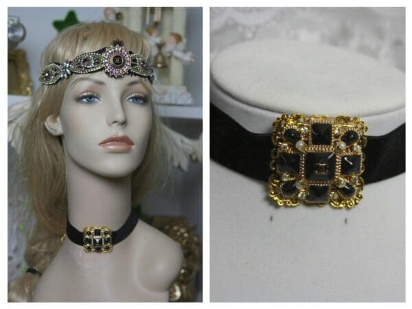 /sold1 1594 Repurposed Chanel Button Velvet Choker - Image 2