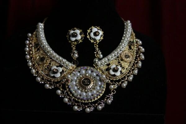 SOLD! 1597 Chanel Repurposed Button Pearl Crystal Filigree SET - Image 8