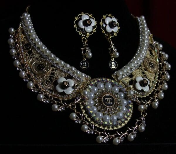 SOLD! 1597 Chanel Repurposed Button Pearl Crystal Filigree SET - Image 2