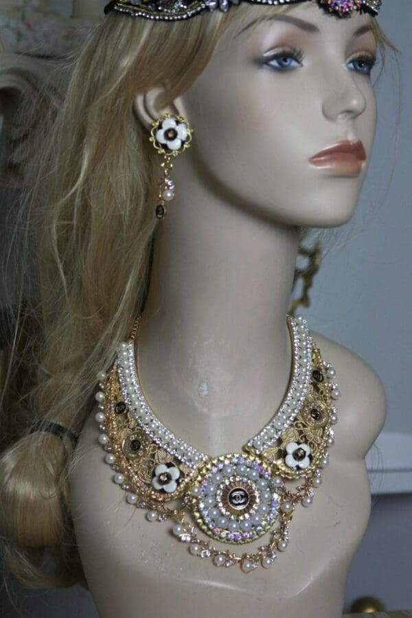 SOLD! 1597 Chanel Repurposed Button Pearl Crystal Filigree SET - Image 3