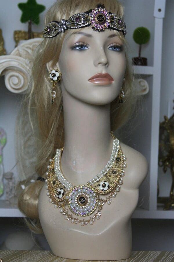 SOLD! 1597 Chanel Repurposed Button Pearl Crystal Filigree SET - Image 4