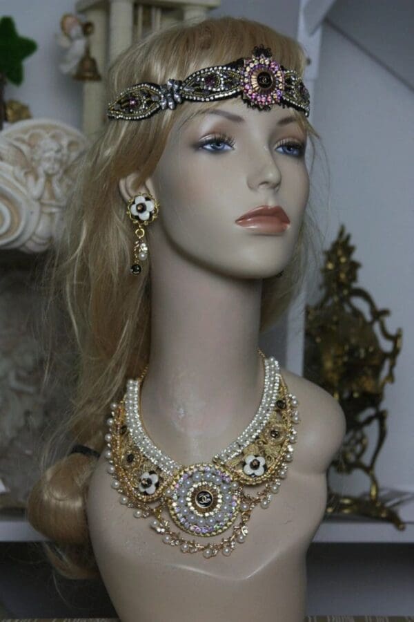 SOLD! 1597 Chanel Repurposed Button Pearl Crystal Filigree SET - Image 5