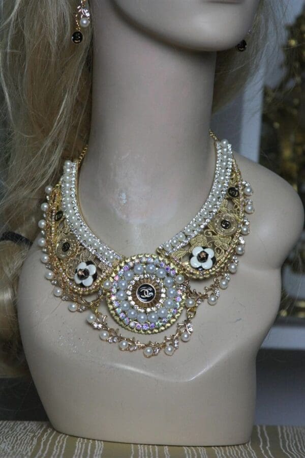 SOLD! 1597 Chanel Repurposed Button Pearl Crystal Filigree SET - Image 6