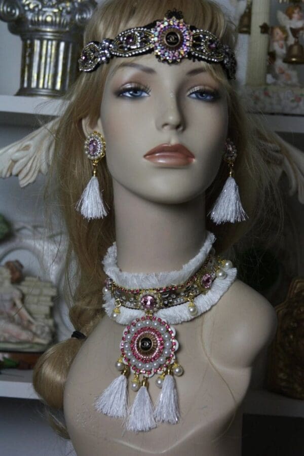 SOLD! 1599 Repurposed Chanel Button Snow Queen Tassel Choker SET - Image 5