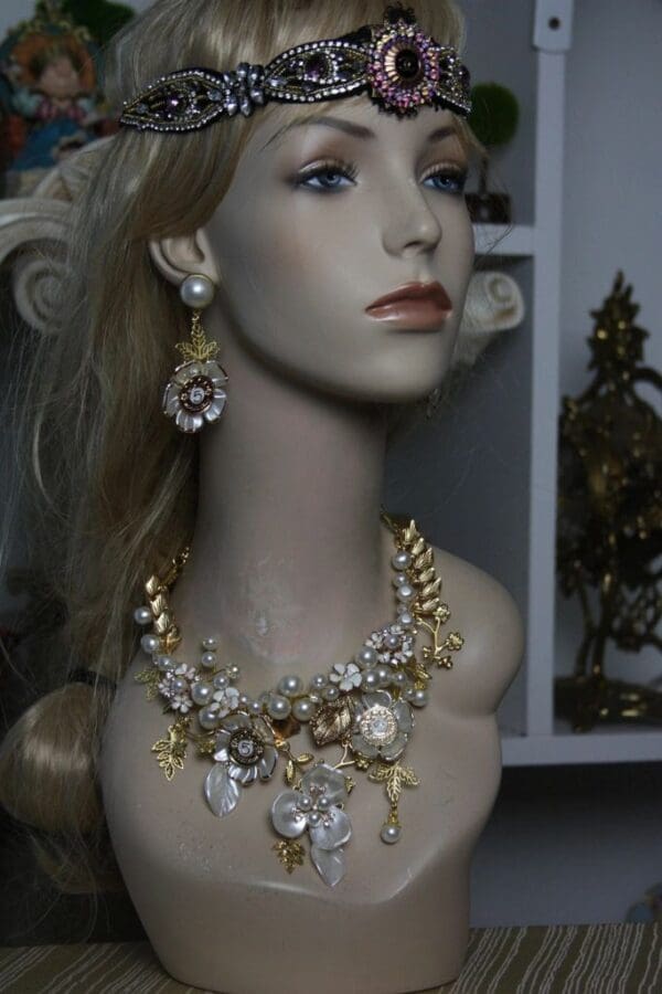 SOLD! 1619 Madam Coco Charms Pearl FLower Gold Leaf SET - Image 3