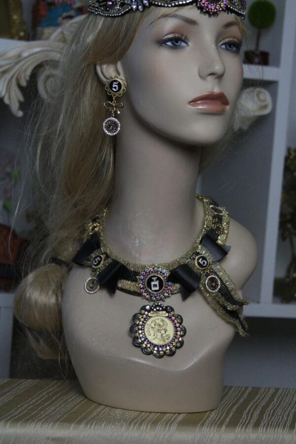 SOLD! 1620 Madam Coco Inspired Gold Medalion Black Crystal SET - Image 3