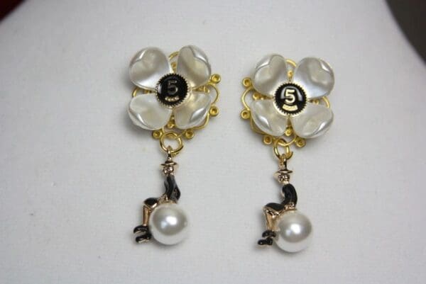 SOLD! 1639 Madam Coco Pearl Flower Lady Studs Earrings - Image 2