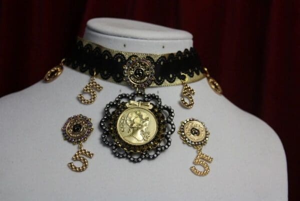 SOLD! 1640 Madam Coco Choker Gold Medallion Charms Set - Image 10